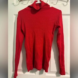 Women’s Red Ribbed Long-Sleeve Sweater